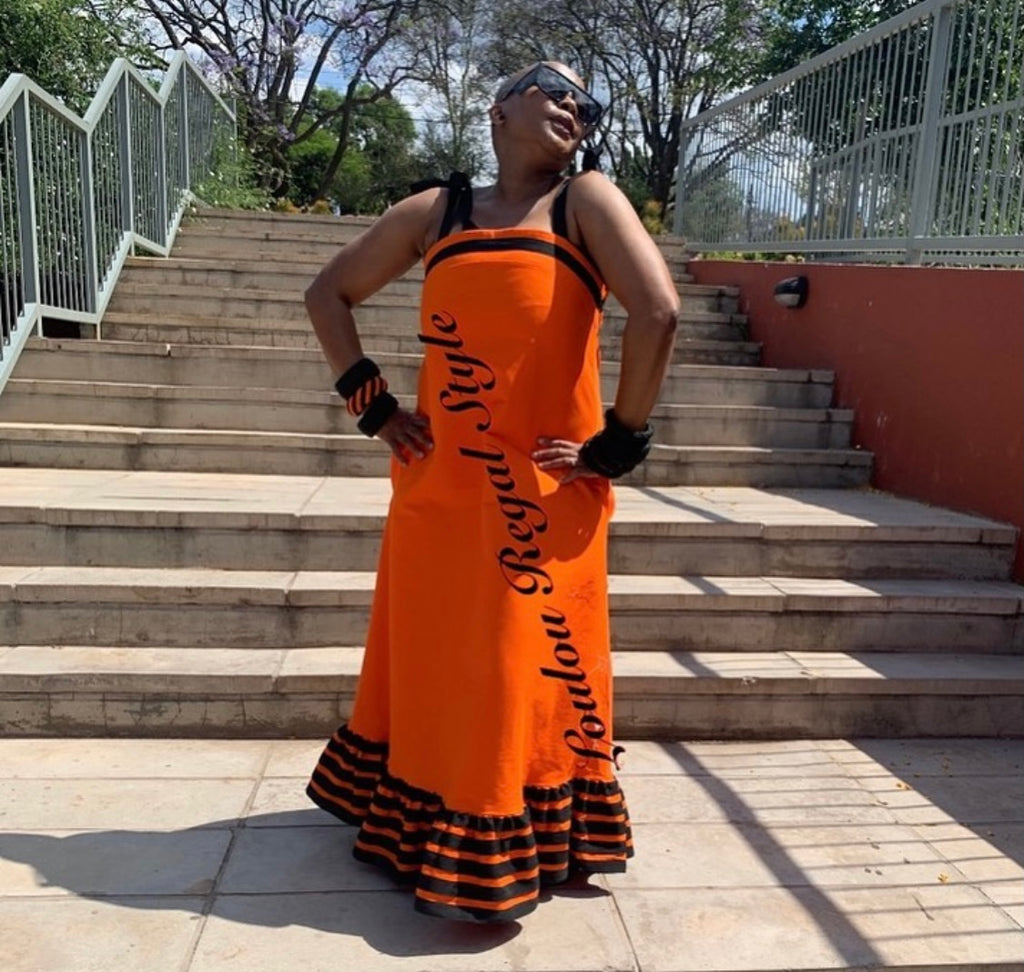 Orange Straps Dress with Headwrap