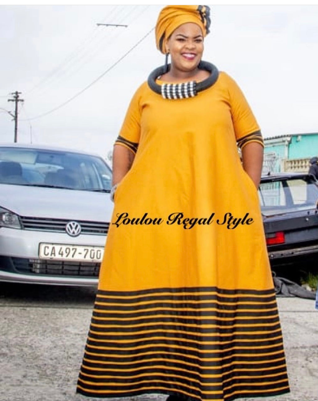 Mustard & Black Flowy Dress & Headwrap