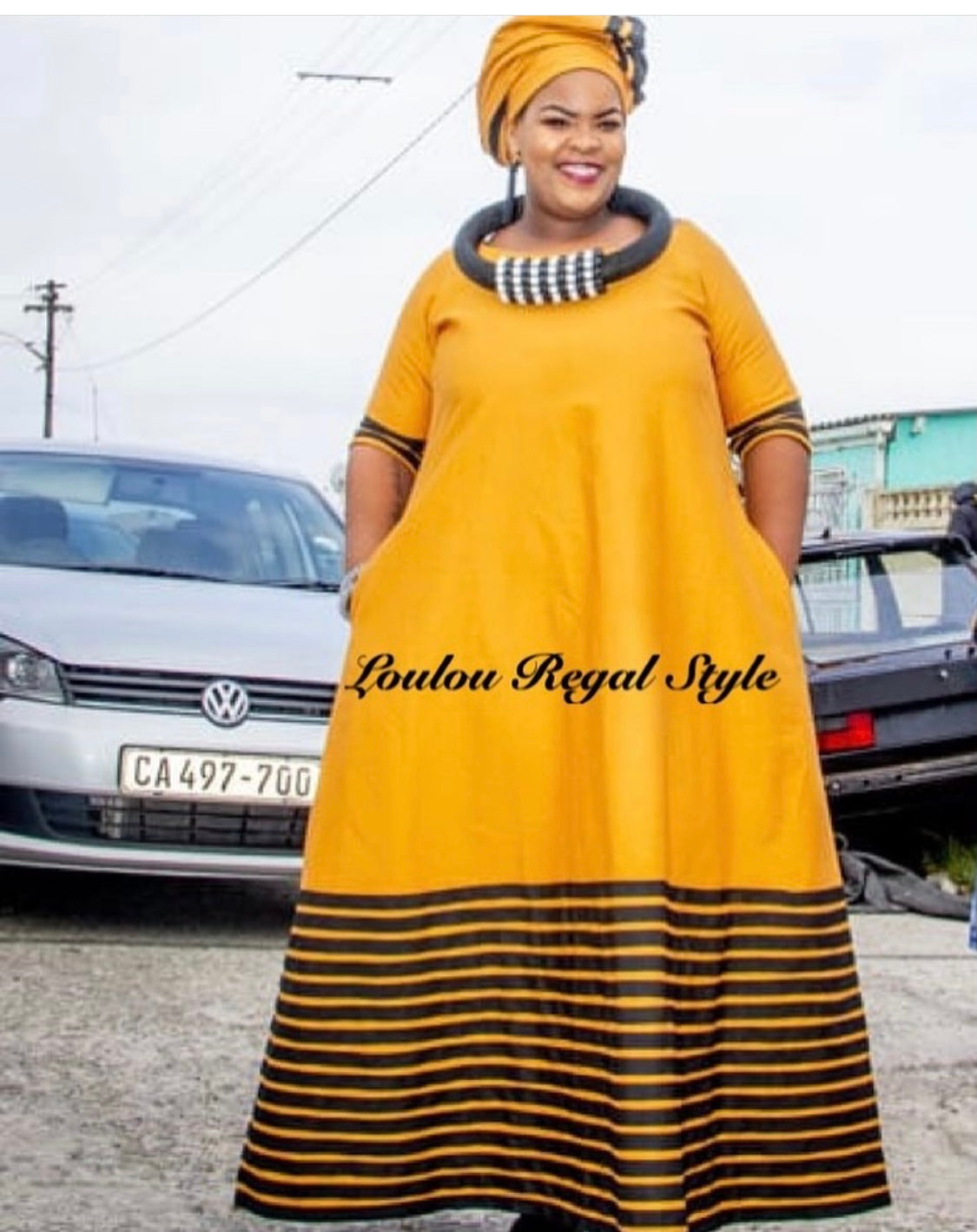 Mustard & Black Flowy Dress & Headwrap Loulou Regal Style Mustard & Black Flowy Dress & Headwrap Loulou Regal Style