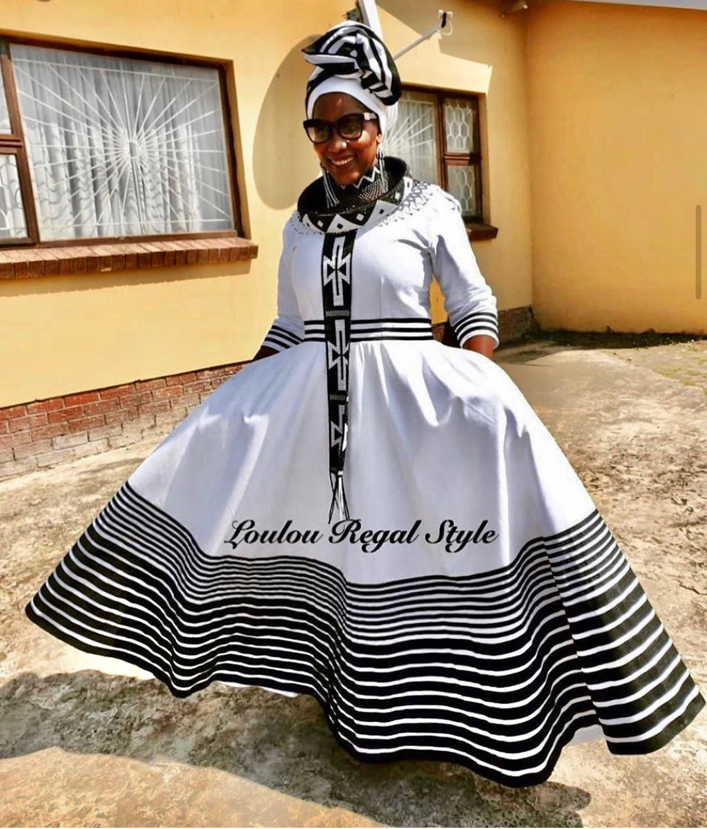 White & Black Full length Dress & Big Headwrap